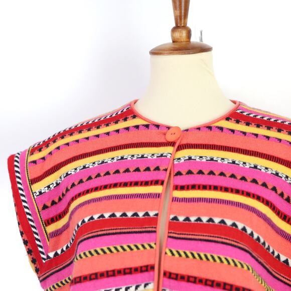 Vintage 90s Rodier pink orange yellow geometric striped open front cardigan OS - Picture 1 of 7